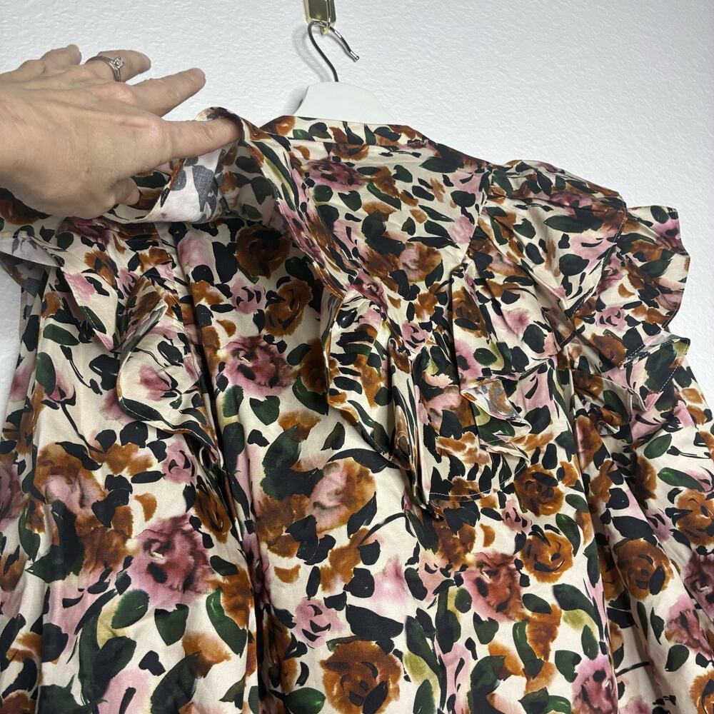 Something Navy Floral Ruffle Blouse in Cream XS NWT - Picture 9 of 13